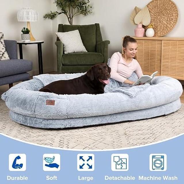 Alt view image 2 of 7 - Human Dog Bed | Extra Large Human Sized Dog Bed | Giant Dog Bed for Humans and Pets | Floor Bed Human Dog Bed for People Adults | Nap Bed Adult Dog Bed for Humans with Washable Fur and Blanket