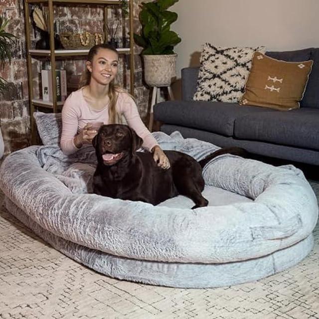 Alt view image 5 of 7 - Human Dog Bed | Extra Large Human Sized Dog Bed | Giant Dog Bed for Humans and Pets | Floor Bed Human Dog Bed for People Adults | Nap Bed Adult Dog Bed for Humans with Washable Fur and Blanket