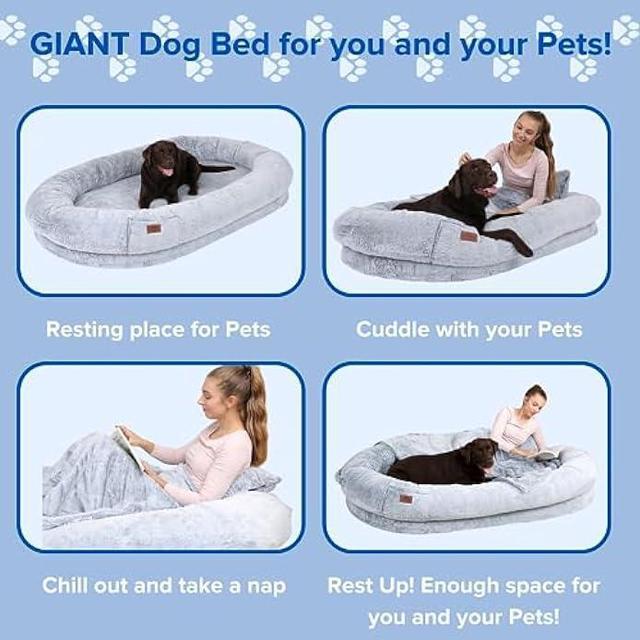 Alt view image 6 of 7 - Human Dog Bed | Extra Large Human Sized Dog Bed | Giant Dog Bed for Humans and Pets | Floor Bed Human Dog Bed for People Adults | Nap Bed Adult Dog Bed for Humans with Washable Fur and Blanket
