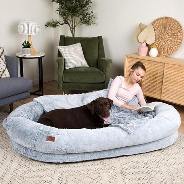 Alt view image 7 of 7 - Human Dog Bed | Extra Large Human Sized Dog Bed | Giant Dog Bed for Humans and Pets | Floor Bed Human Dog Bed for People Adults | Nap Bed Adult Dog Bed for Humans with Washable Fur and Blanket