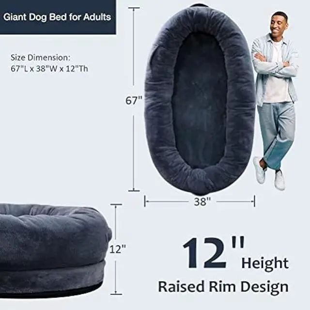Alt view image 2 of 6 - Human Dog Bed, 67 x 38 x 12 Giant Dog Bed for Adults and Pets, Human Dog Bed for People, Soft Cozy Fluffy Human Sized Dog Bed for Napping, with Removable Cover, Machine Washable