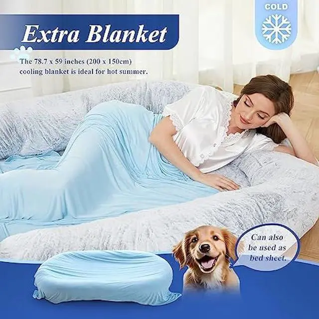 Alt view image 5 of 6 - Cttasty Human Dog Bed, Human Sized Dog Bed 70.9 x 53.15 x 13.78, Large Bean Bag Bed with Blankets, Adult Nap Bed, Human Dog Bed for People Adults, Grey