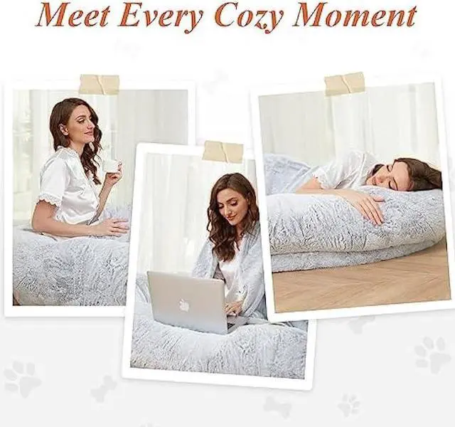 Alt view image 6 of 6 - Cttasty Human Dog Bed, Human Sized Dog Bed 70.9 x 53.15 x 13.78, Large Bean Bag Bed with Blankets, Adult Nap Bed, Human Dog Bed for People Adults, Grey