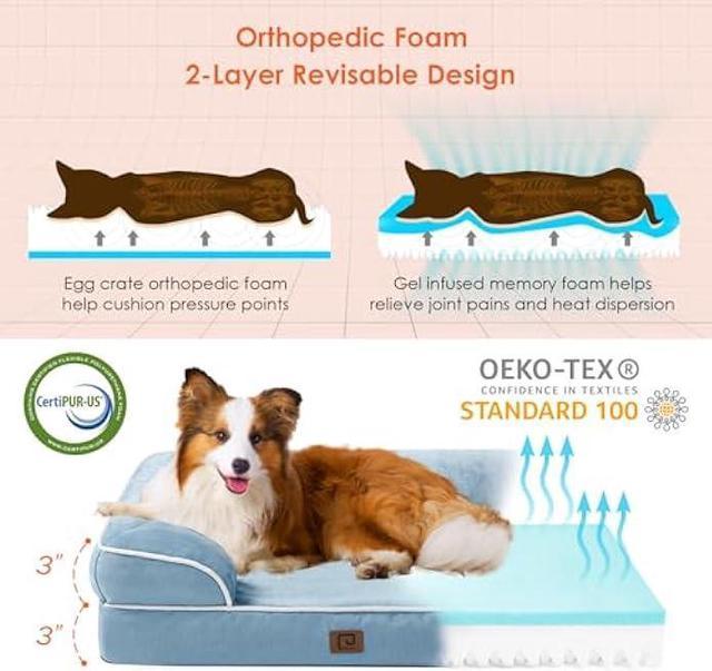 Orthopedic Dog Bed - 2-Layer Memory Foam Crate Mat with Machine