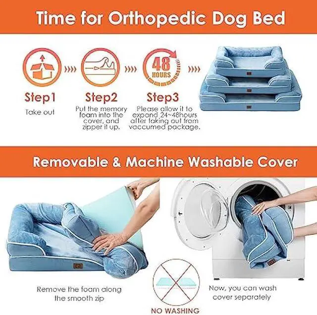 Alt view image 6 of 6 - EHEYCIGA Orthopedic Dog Beds for Extra Large Dogs, Waterproof Memory Foam XL Dog Bed with Sides, Non-Slip Bottom and Egg-Crate Foam Big Dog Couch Bed with Washable Removable Cover, Grey