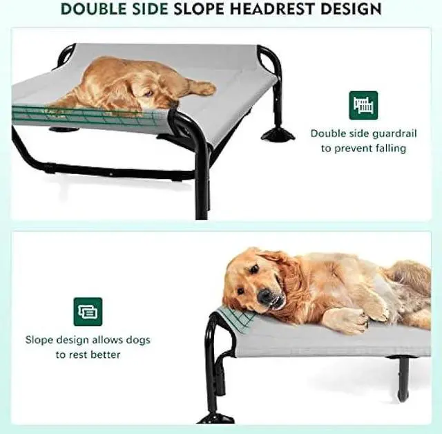 Alt view image 3 of 6 - Extra Large Elevated Dog Bed Chew Proof,Cooling Outdoor Dog Bed with Powerful Anti-Slip Feet/Washable Breathable Mesh,Raised Dog Bed with Double Side Slope Headrest,Pet Cot for Outside/Camping/Indoor