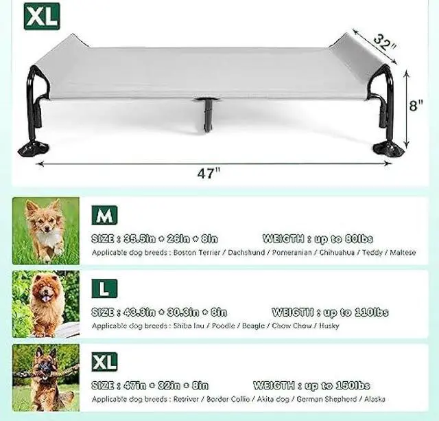 Alt view image 5 of 6 - Extra Large Elevated Dog Bed Chew Proof,Cooling Outdoor Dog Bed with Powerful Anti-Slip Feet/Washable Breathable Mesh,Raised Dog Bed with Double Side Slope Headrest,Pet Cot for Outside/Camping/Indoor