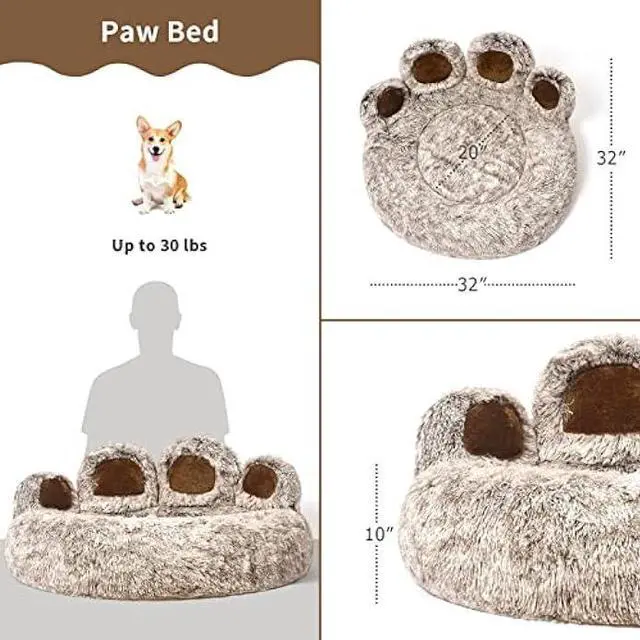 Alt view image 2 of 5 - Jiupety Pet Round Bed of Paw Shape, Calming Donut Dog Bed for Medium Dog, Faux Fur Cat Bed for Large Cat, Comfortable and Soft, Machine Washable, X-Large Size (32×32×10), Gray