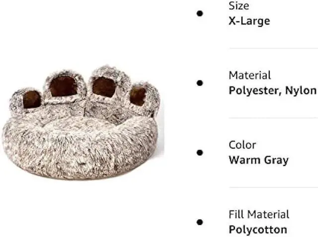 Alt view image 5 of 5 - Jiupety Pet Round Bed of Paw Shape, Calming Donut Dog Bed for Medium Dog, Faux Fur Cat Bed for Large Cat, Comfortable and Soft, Machine Washable, X-Large Size (32×32×10), Gray
