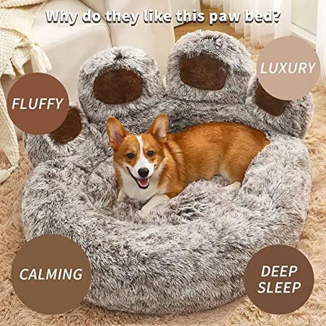 Alt view image 4 of 5 - Jiupety Pet Round Bed of Paw Shape, Calming Donut Dog Bed for Medium Dog, Faux Fur Cat Bed for Large Cat, Comfortable and Soft, Machine Washable, X-Large Size (32×32×10), Gray