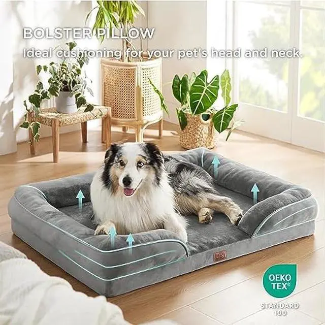Alt view image 4 of 6 - Bedsure Orthopedic Dog Bed for Extra Large Dogs - XL Washable Dog Sofa Bed Large, Supportive Foam Pet Couch Bed with Removable Washable Cover, Waterproof Lining and Nonskid Bottom, Grey