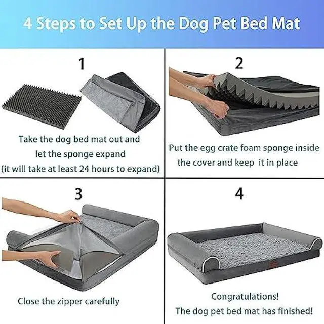Alt view image 5 of 6 - Dog Beds for Large Dog Orthopedic Dog Bed for Large Dogs Egg Foam Sofa Dog Bed with Waterproof Lining Large Dog Bed with Removable Washable Cover Nonskid Bottom Dog Crate Bed,XL 42x30x7.5Inch, Grey