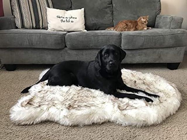 Alt view image 2 of 7 - PAW Brands Puprug Faux Fur Memory Foam Orthopedic Dog Bed, Premium Memory Foam Base, Ultra-Soft Faux Fur Cover, Modern and Attractive Design (Large/Extra Large - 50 L X 30 W, White Curve)