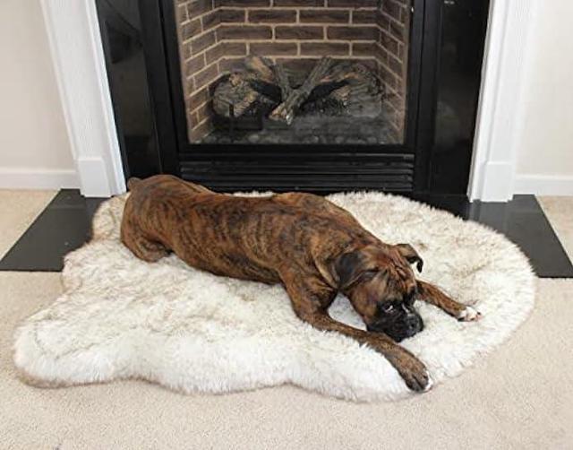 Alt view image 3 of 7 - PAW Brands Puprug Faux Fur Memory Foam Orthopedic Dog Bed, Premium Memory Foam Base, Ultra-Soft Faux Fur Cover, Modern and Attractive Design (Large/Extra Large - 50 L X 30 W, White Curve)