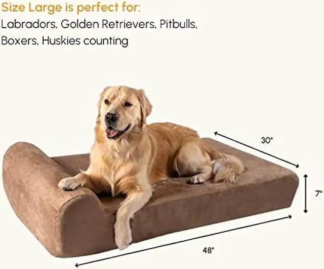Alt view image 2 of 6 - Big Barker Orthopedic Dog Bed w/Headrest - 7 Dog Bed for Large Dogs w/Washable Microsuede Cover - Elevated Dog Bed Made in The USA w/ 10-Year Warranty (Headrest, Large, Khaki)