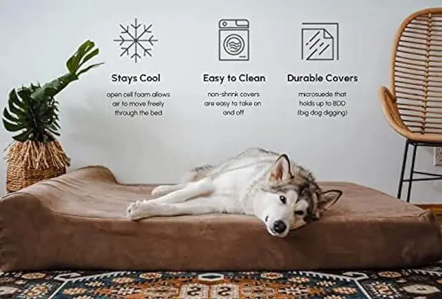 Alt view image 5 of 6 - Big Barker Orthopedic Dog Bed w/Headrest - 7 Dog Bed for Large Dogs w/Washable Microsuede Cover - Elevated Dog Bed Made in The USA w/ 10-Year Warranty (Headrest, Large, Khaki)