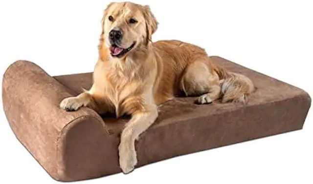 Main image of Big Barker Orthopedic Dog Bed w/Headrest - 7 Dog Bed for Large Dogs w/Washable Microsuede Cover - Elevated Dog Bed Made in The USA w/ 10-Year Warranty (Headrest, Large, Khaki)