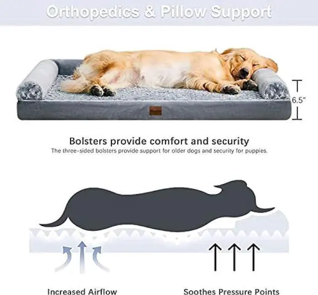 Alt view image 3 of 6 - BFPETHOME Dog Beds for Large Dogs, Orthopedic Dog Bed for Medium Large Dogs, Egg- Foam Dog Crate Bed (XL(42 * 30 * 7) Inch, Grey)