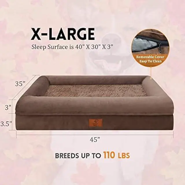 Alt view image 6 of 6 - Yiruka Beds for Extra Large Dogs, Orthopedic Washable Dog Bed with [Removable Bolster], Waterproof Dog Bed with Nonskid Bottom, Pet Bed, XL Dog Bed