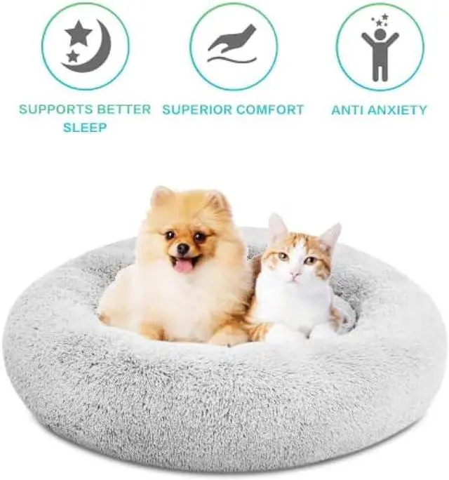 Alt view image 2 of 6 - SAVFOX Plush Calming Dog Beds, Donut Dog Bed for Small Dogs, Medium, Large & X-Large, Comfy Cuddler Dog Bed and Cat Bed in Faux Fur, Washable Dog Bed, Multiple Sizes XS-XXL