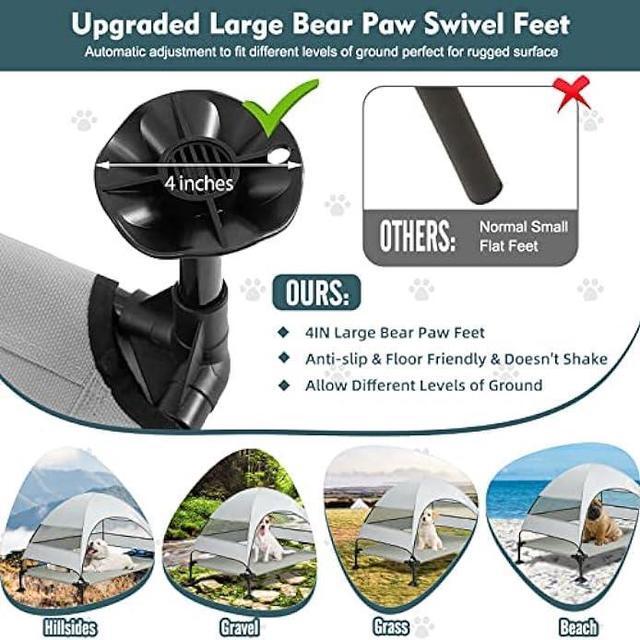 Alt view image 2 of 6 - Upgraded Elevated Dog Bed with Canopy, Portable Raised Outdoor Dog Bed with Stable Anti-Slip Feet, Wider Shade Pet Bed Cot, Raised Dog Beds for Large Dogs Camping, Indoor & Outdoor Use