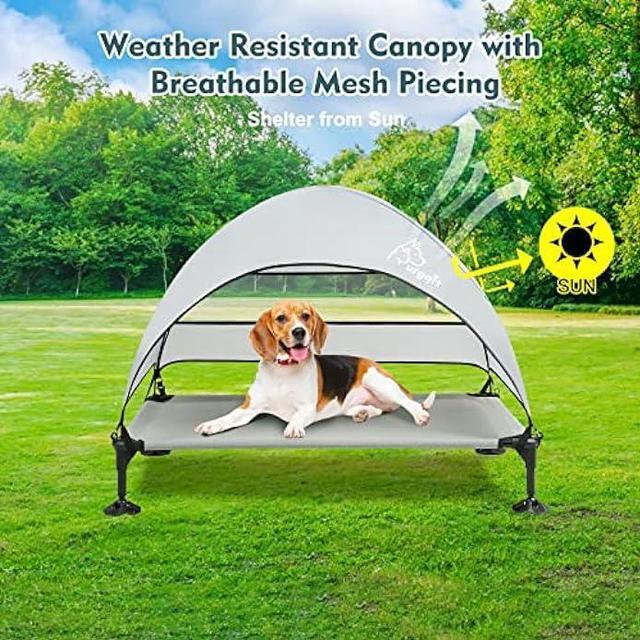 Alt view image 5 of 6 - Upgraded Elevated Dog Bed with Canopy, Portable Raised Outdoor Dog Bed with Stable Anti-Slip Feet, Wider Shade Pet Bed Cot, Raised Dog Beds for Large Dogs Camping, Indoor & Outdoor Use