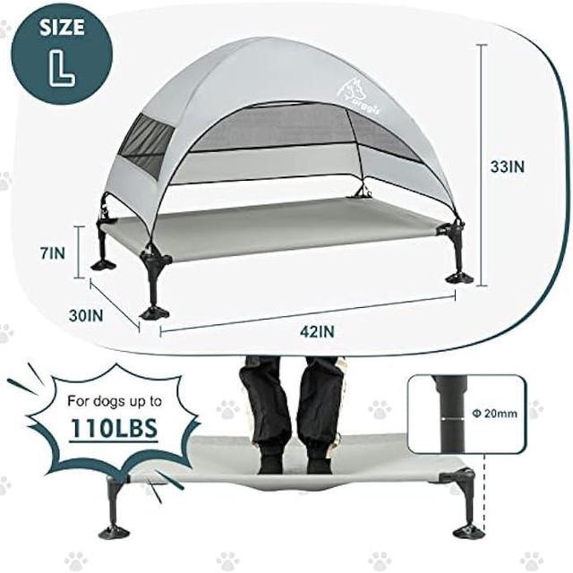 Alt view image 6 of 6 - Upgraded Elevated Dog Bed with Canopy, Portable Raised Outdoor Dog Bed with Stable Anti-Slip Feet, Wider Shade Pet Bed Cot, Raised Dog Beds for Large Dogs Camping, Indoor & Outdoor Use
