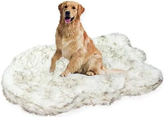Main image of Laifug Luxury Faux Fur Dog Bed5-inch Thick Grade Ultra Soft Orthopedic Memory Foam Dog Bed with Faux Fur Cover, Plush Pup Rug with Removable CoverWaterproof LinerGray-BrownWhite