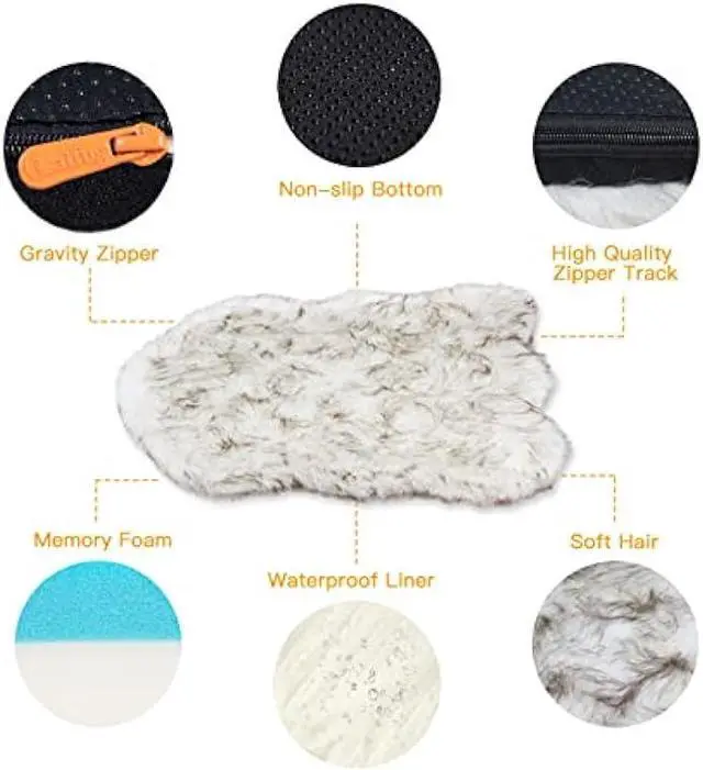 Alt view image 3 of 6 - Laifug Luxury Faux Fur Dog Bed5-inch Thick Grade Ultra Soft Orthopedic Memory Foam Dog Bed with Faux Fur Cover, Plush Pup Rug with Removable CoverWaterproof LinerGray-BrownWhite
