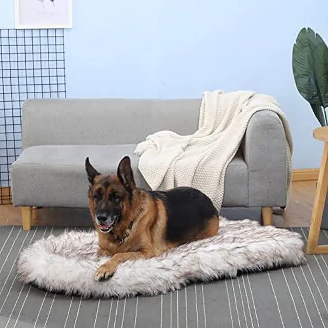 Alt view image 6 of 6 - Laifug Luxury Faux Fur Dog Bed5-inch Thick Grade Ultra Soft Orthopedic Memory Foam Dog Bed with Faux Fur Cover, Plush Pup Rug with Removable CoverWaterproof LinerGray-BrownWhite