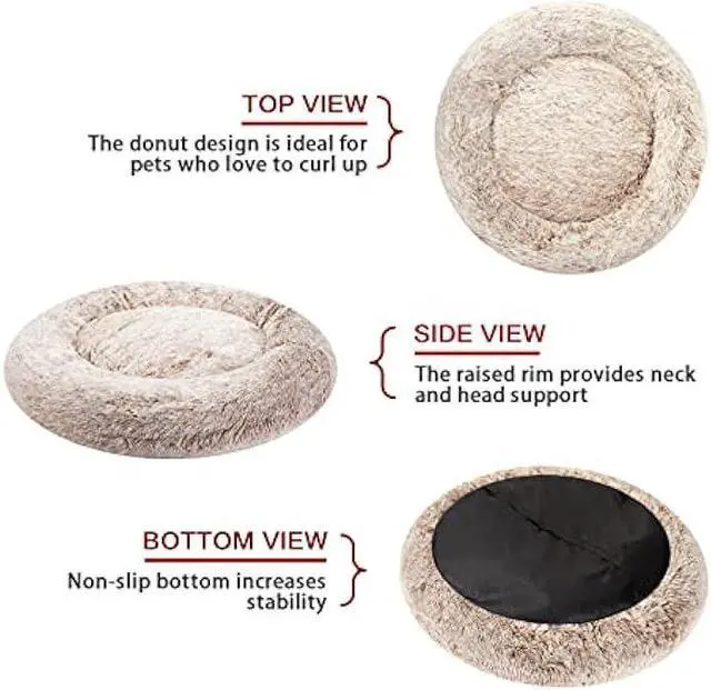 Alt view image 4 of 6 - Bedfolks Calming Donut Dog Bed, 36 Inches Round Fluffy Dog Beds for Large Dogs, Anti-Anxiety Plush Dog Bed, Machine Washable Pet Bed (Brown, Large)