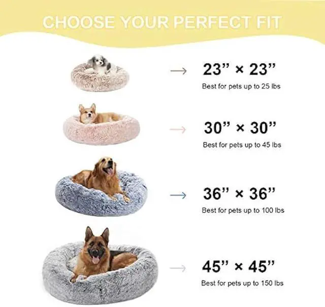 Alt view image 5 of 6 - Bedfolks Calming Donut Dog Bed, 36 Inches Round Fluffy Dog Beds for Large Dogs, Anti-Anxiety Plush Dog Bed, Machine Washable Pet Bed (Brown, Large)