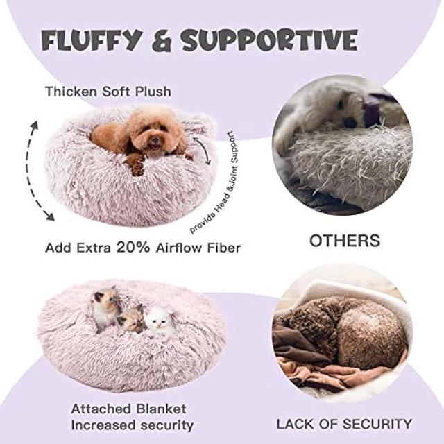 Alt view image 4 of 6 - Himax Dog Beds for Small Dogs, Donut Dog Bed with Blanket Attached, Calming Dog Bed Washable (20/26/35)
