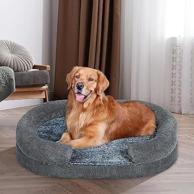 Alt view image 3 of 7 - Miorun Orthopedic Dog Beds for Large Dog, Egg-Crate Memory Foam Sofa with Sides and Washable Cover, Large Dog Bed and Couch with Washable Removable Cover and Non-Slip Bottom, L