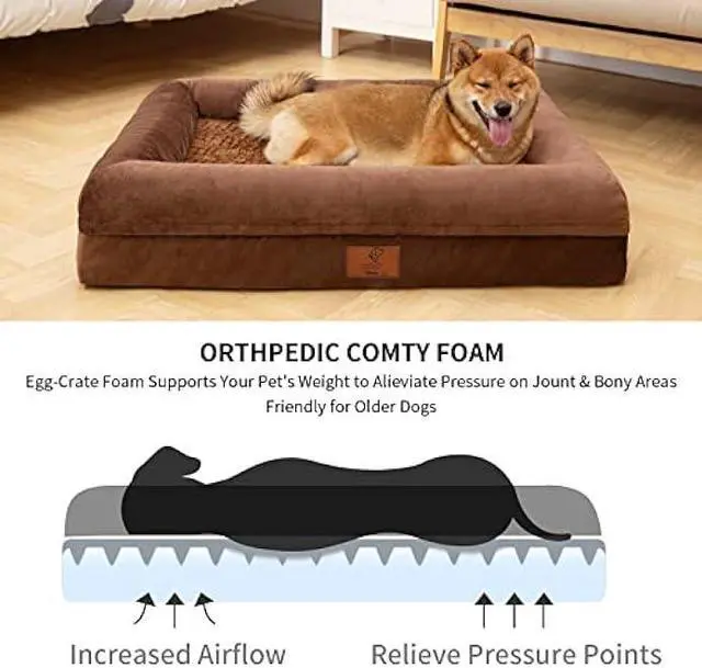 Alt view image 3 of 6 - Yiruka Beds for Extra Large Dogs, Orthopedic Washable Dog Bed with [Removable Bolster], Waterproof Dog Bed with Nonskid Bottom, Pet Bed, XL Dog Bed