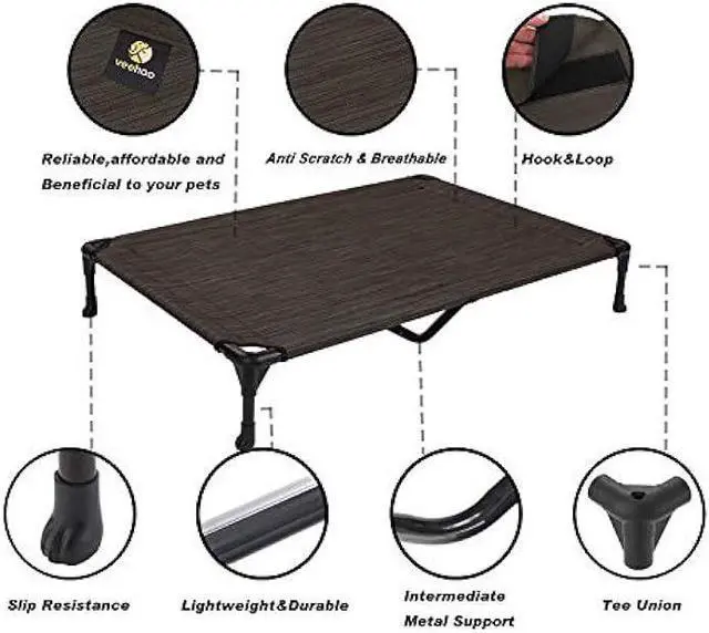 Alt view image 2 of 6 - Veehoo Cooling Elevated Dog Bed, Portable Raised Pet Cot with Washable & Breathable Mesh, No-Slip Feet Durable Dog Cots Bed for Indoor & Outdoor Use, XX-Large, Brown