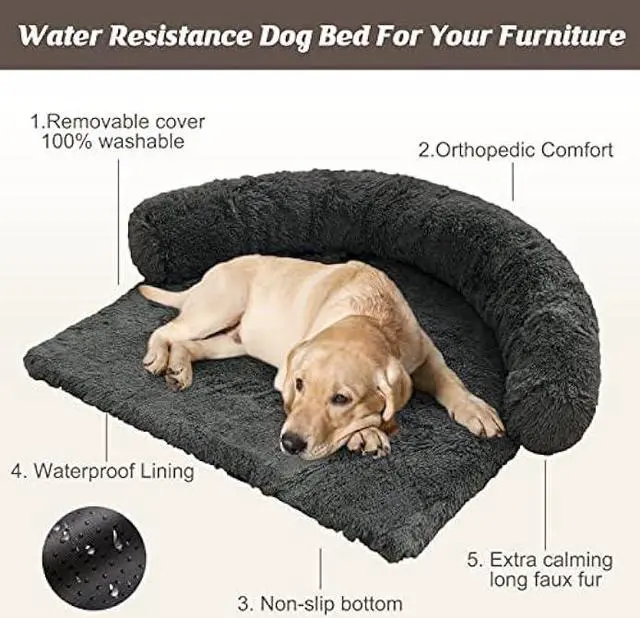 Alt view image 4 of 6 - Syalife Shaggy Plush Calming Dog Couch Bed Pet Protector, Fluffy Waterproof Lining and Nonskid Bottom, Dog Mat for Furniture Protector with Washable Cover(55x43x8, Dark Gray)