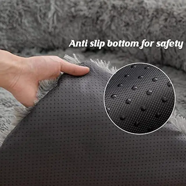 Alt view image 6 of 6 - Syalife Shaggy Plush Calming Dog Couch Bed Pet Protector, Fluffy Waterproof Lining and Nonskid Bottom, Dog Mat for Furniture Protector with Washable Cover(55x43x8, Dark Gray)