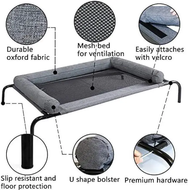 Alt view image 2 of 6 - PETIME Cooling Elevated Pet Cushion Bed Raised Dog Cots Beds for Small Dogs, Portable Indoor & Outdoor Pet Hammock Bed, Frame with Breathable Mesh and Removable Bolsters (42 Inch)