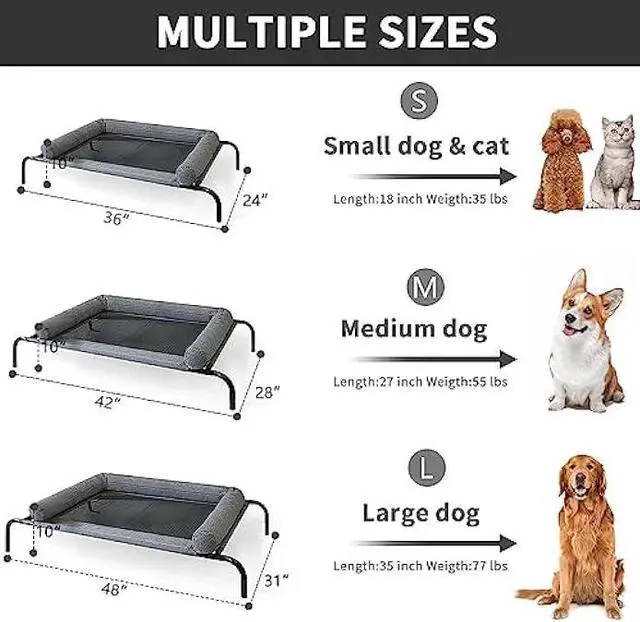 Alt view image 4 of 6 - PETIME Cooling Elevated Pet Cushion Bed Raised Dog Cots Beds for Small Dogs, Portable Indoor & Outdoor Pet Hammock Bed, Frame with Breathable Mesh and Removable Bolsters (42 Inch)