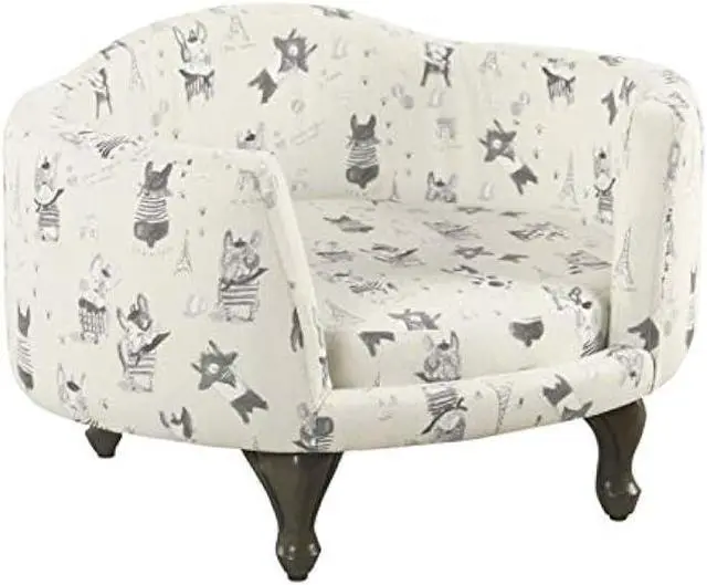 Main image of HomePop Home Decor | Upholstered Curved Pet Bed | Luxury Cat & Dog Beds & Furniture | Round Pet Bed Created with Stain Resistant Fabric, Cream and Gray, Medum