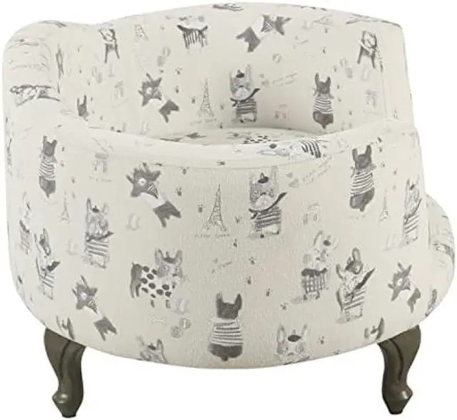 Alt view image 2 of 5 - HomePop Home Decor | Upholstered Curved Pet Bed | Luxury Cat & Dog Beds & Furniture | Round Pet Bed Created with Stain Resistant Fabric, Cream and Gray, Medum