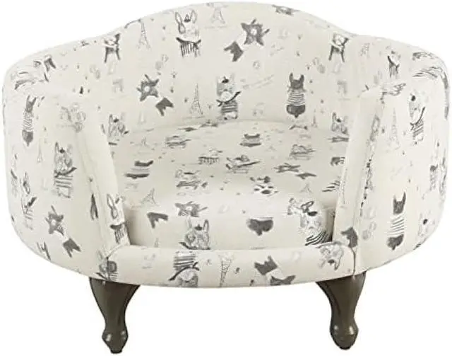 Alt view image 4 of 5 - HomePop Home Decor | Upholstered Curved Pet Bed | Luxury Cat & Dog Beds & Furniture | Round Pet Bed Created with Stain Resistant Fabric, Cream and Gray, Medum