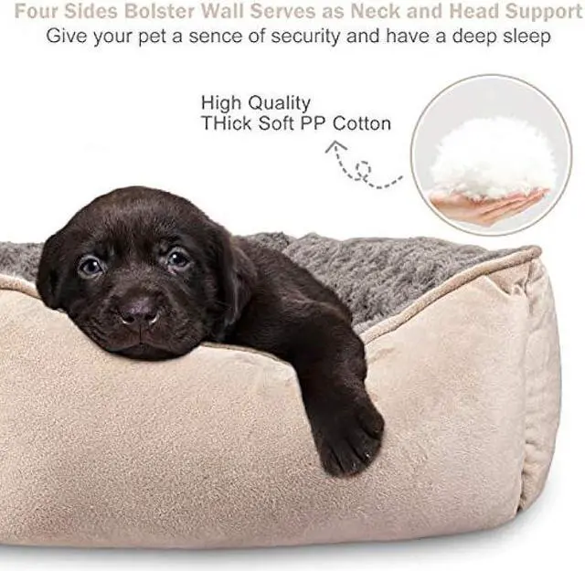 Alt view image 2 of 6 - JOEJOY Rectangle Dog Bed for Large Medium Small Dogs Machine Washable Sleeping Sofa Non-Slip Bottom Breathable Soft Puppy Bed Durable Orthopedic Calming Pet Cuddler, Multiple Size, Beige