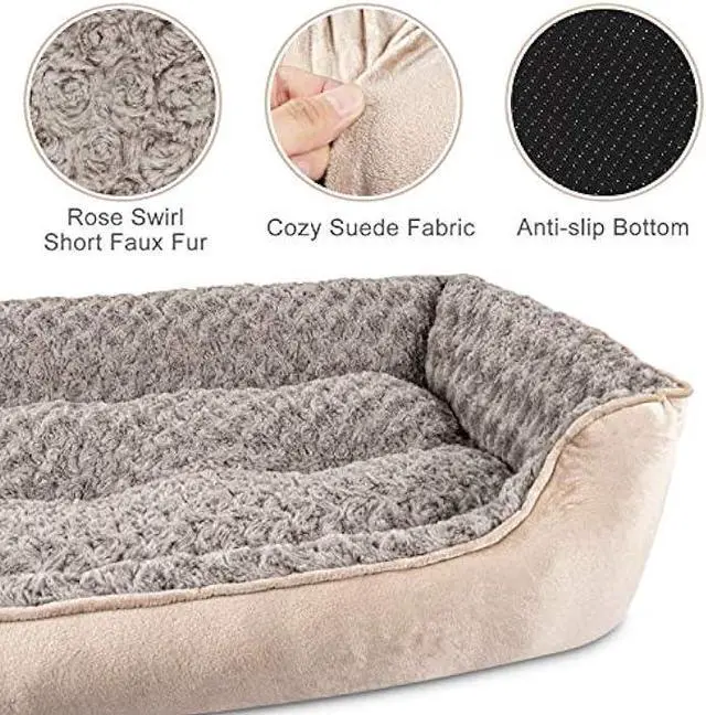Alt view image 3 of 6 - JOEJOY Rectangle Dog Bed for Large Medium Small Dogs Machine Washable Sleeping Sofa Non-Slip Bottom Breathable Soft Puppy Bed Durable Orthopedic Calming Pet Cuddler, Multiple Size, Beige