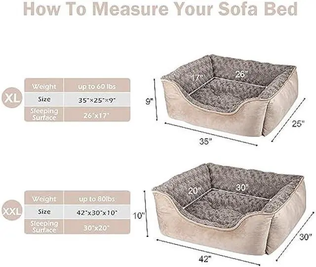 Alt view image 4 of 6 - JOEJOY Rectangle Dog Bed for Large Medium Small Dogs Machine Washable Sleeping Sofa Non-Slip Bottom Breathable Soft Puppy Bed Durable Orthopedic Calming Pet Cuddler, Multiple Size, Beige