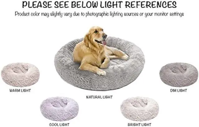 Alt view image 5 of 7 - Friends Forever Donut Dog Bed Faux Fur Fluffy Calming Sofa For Small Dogs, Soft & Plush Anti Anxiety Pet Couch For Dogs, Machine Washable Coco Pet Bed with Non-Slip Bottom, 23x23x6 Grey