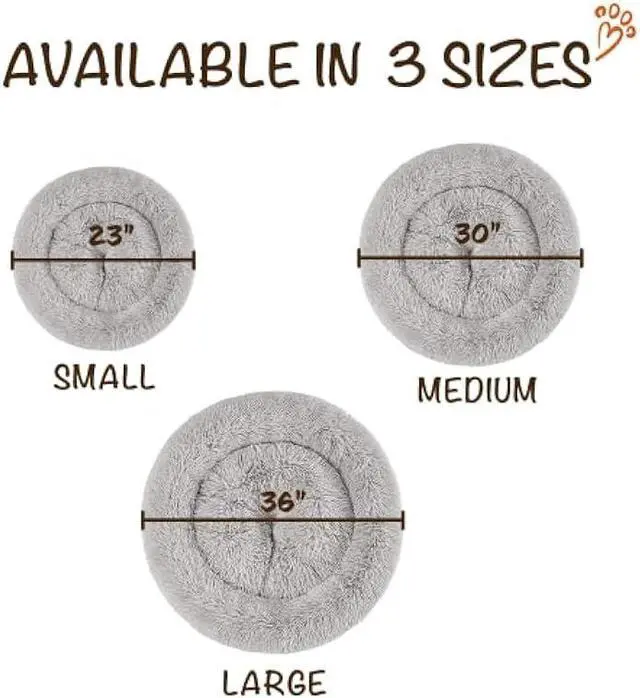 Alt view image 6 of 7 - Friends Forever Donut Dog Bed Faux Fur Fluffy Calming Sofa For Small Dogs, Soft & Plush Anti Anxiety Pet Couch For Dogs, Machine Washable Coco Pet Bed with Non-Slip Bottom, 23x23x6 Grey