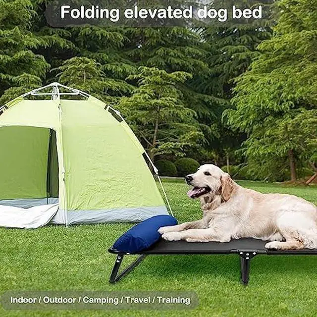 Alt view image 3 of 6 - CAREDPETS Elevated Dog Cots Bed Raised w/Bolster for Large XL XXL Jumbo Dogs, Portable Foldable Chew-Resistance Cooling Mesh Indoor & Outdoor Camping Pet Hammock, No Assembly Needed, Black 54x30x8