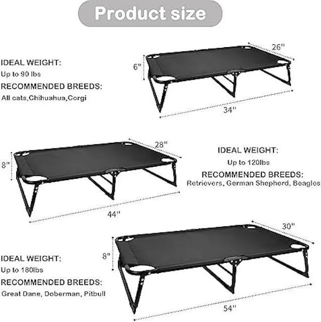 Alt view image 5 of 6 - CAREDPETS Elevated Dog Cots Bed Raised w/Bolster for Large XL XXL Jumbo Dogs, Portable Foldable Chew-Resistance Cooling Mesh Indoor & Outdoor Camping Pet Hammock, No Assembly Needed, Black 54x30x8